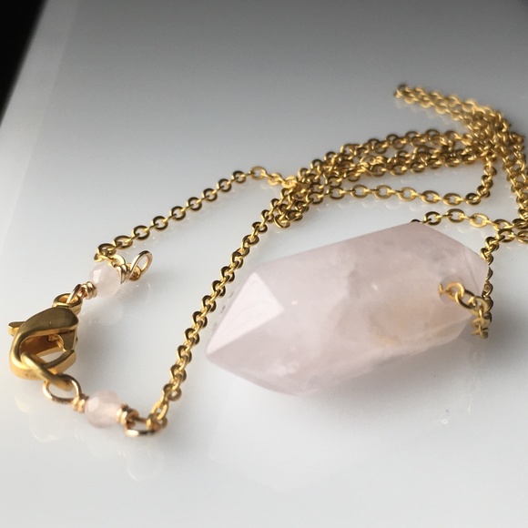 Rose Quartz Double Point Crystal Pendant Necklace - Picture 7 of 8